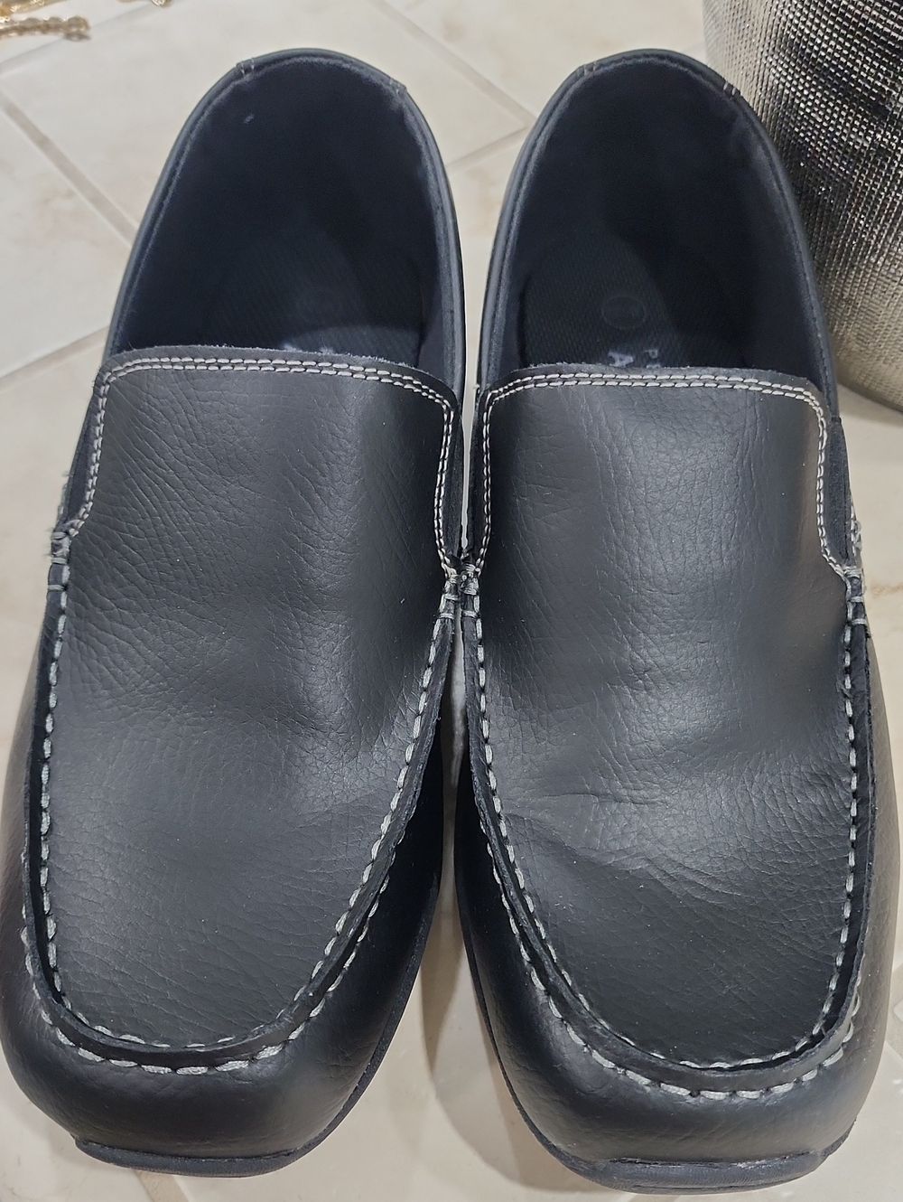 Perry Ellis Black Slip-On Loafers with Contrast Stitching